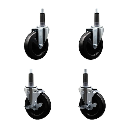 Service Caster 5'' SS Soft Rubber Wheel Swivel 1'' Expanding Stem Caster Set 2 Brakes, 4PK SCC-SSEX20S514-SRS-2-TLB-2-1